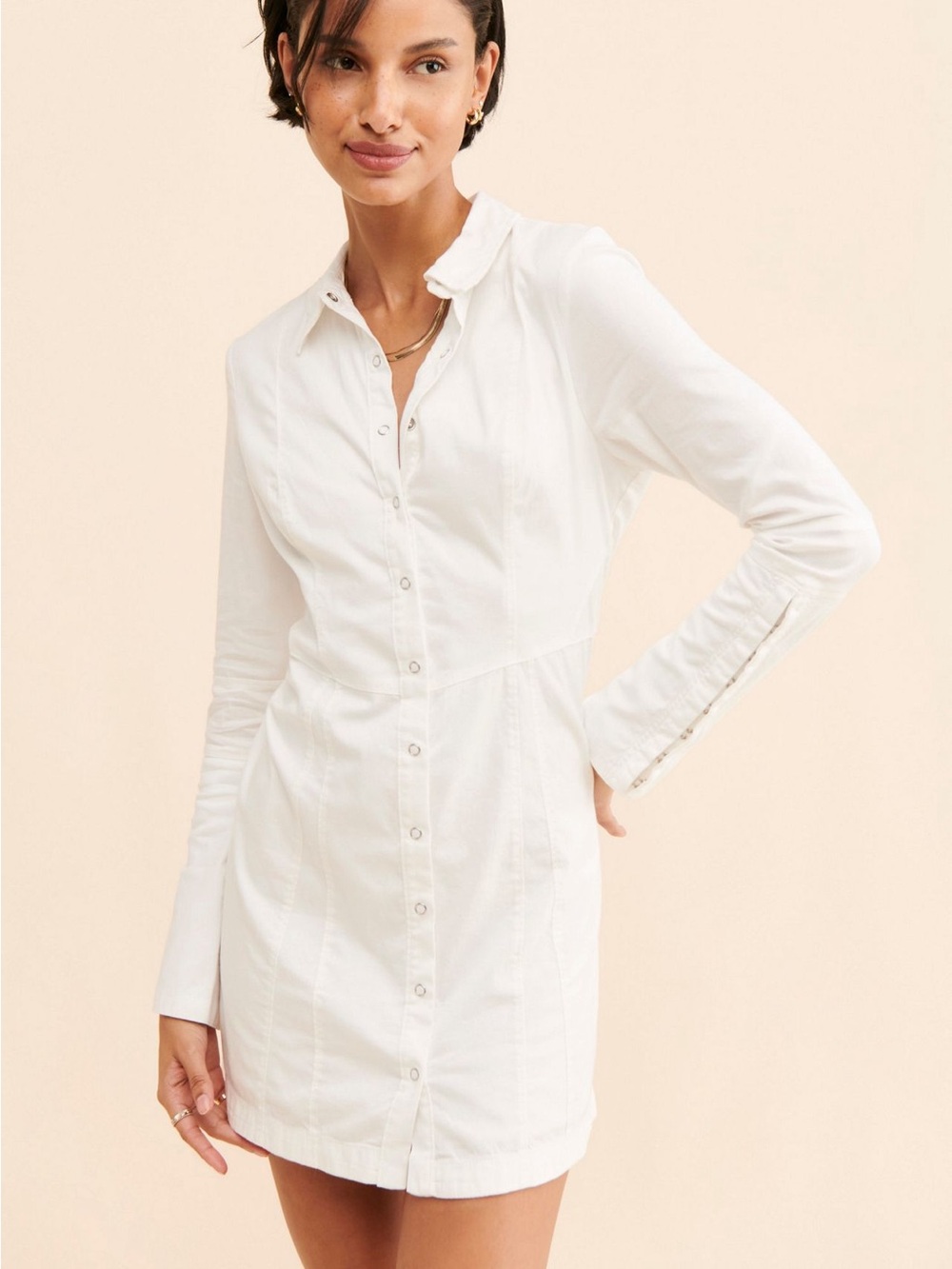 Free People Ivory Button-Front Shirt Dress - Picture 6 of 10